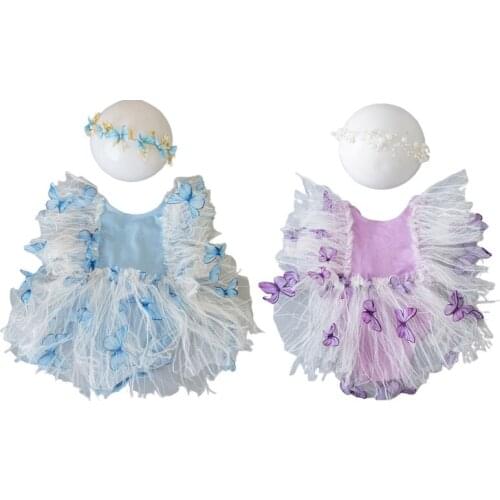 2 Pieces Fashionable Newborn Baby Girls Photo Cute Props Bow Dress with Headband Set Festival Atmosphere for Infants