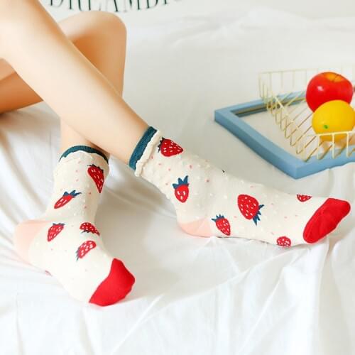 Cartoon Fruit Strawberry Kawaii Socks Women Japanese Korean Jarajuhu Stye Bubble Mouth Funny Socks Cotton for Ladies 102004