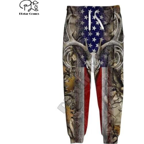 Men women Deer Hunting USA Flag 3d Long Pants New Fashion Sweatpants skull print hunter casual Pants autumn spring tracksuit