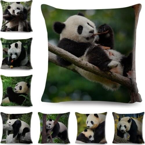 Chinese Cute Panda Pillowcase Decor Lovely Wild Animal Printed Cushion Cover for Sofa Home Car Polyester 45*45cm Pillow Case