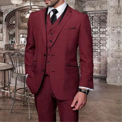New arrivals Custom Made Red wine Groom Tuxedo/Wedding Suits For Men 3 pieces Suits ( jacket+Pants+vest+tie)