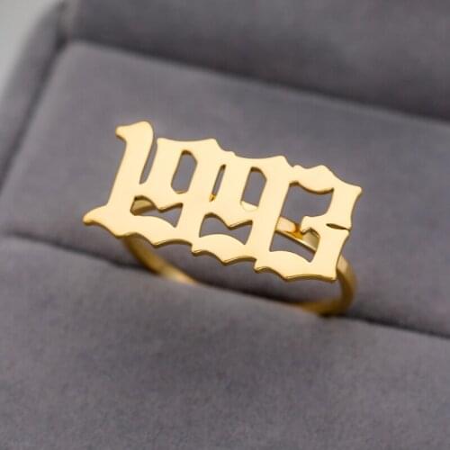 New Fashion Old English Year Ring Stainless Steel Rings For Women Year From 1985 To 2021 Number Jewelry Accessories Best Gifts