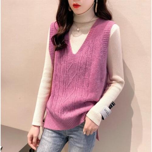 2021 Autumn Women Loose Knitted Sweater Female Sleeveless Waistcoat Vest Ladies V-Neck All-match Pullover Tops Outerwear H462