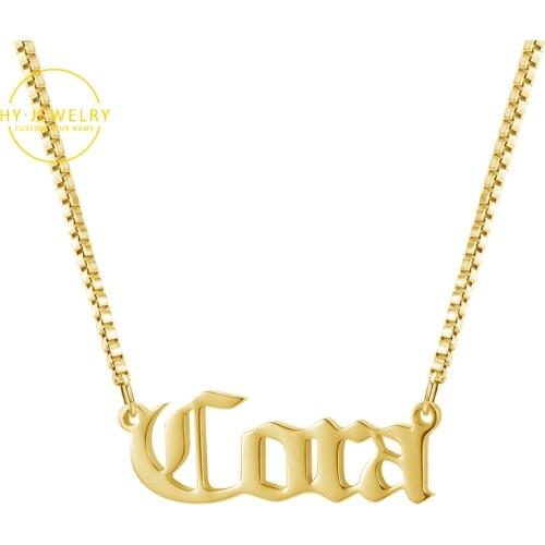 Personalise Custom Old English Name Nameplate Necklaces Men Women Charm Name Pendant Jewelry Stainless Steel Cuban&Rope Chain