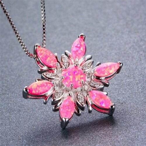 2020 Women Necklace Elegant Snowflake Imitation Fire Opal Pendant Necklace For Women Jewelry Accessories Wedding Party Best Gift