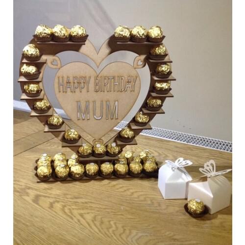 Personalised Wooden heart shape Chocolate Stand with your name or text