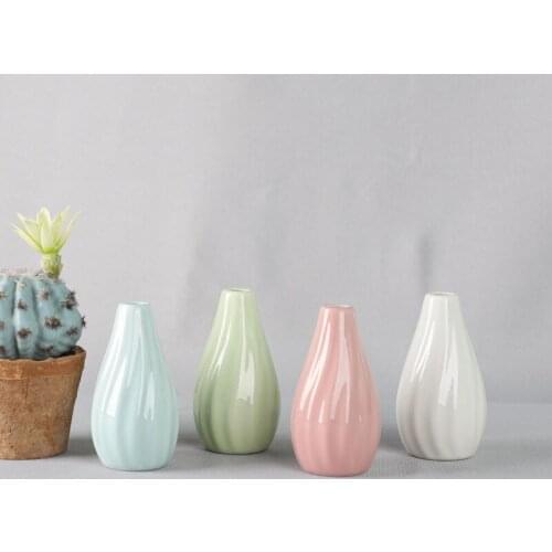Striped Vase Ceramic Small Vase 4 Colors European-Style Art Home Decoration Flower Pot Micromodel Flower Utensils