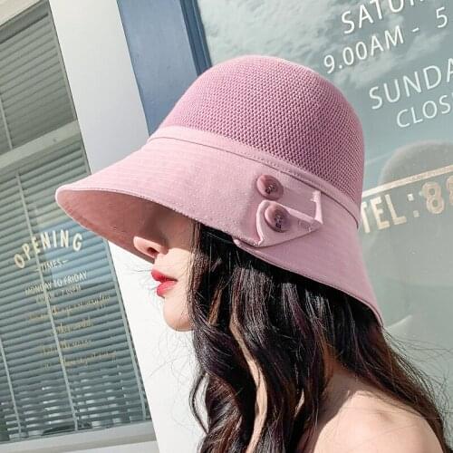 Spring Summer Hat Women Solid Knitted Bucket Hat Breathable Fishing Cap Ladies Packable Panama Hat Female Bucket Cap
