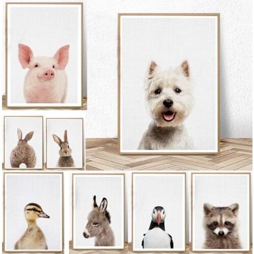 Modern Wall Art Farm Cute Animal Pictures Alpaca Rabbit Canvas Painting Nordic Style Poster Home Decor For Nursery Kids Room