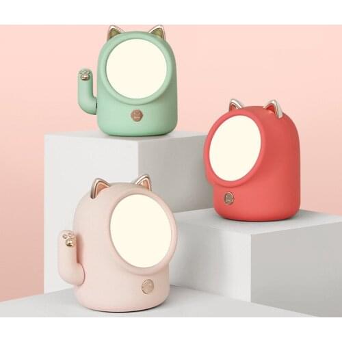 LED Cartoon Lucky Cat Night Light USB Charging Touch Dimming Eye Protection Desk Lamp Office Decoration Ornaments Holiday Gifts