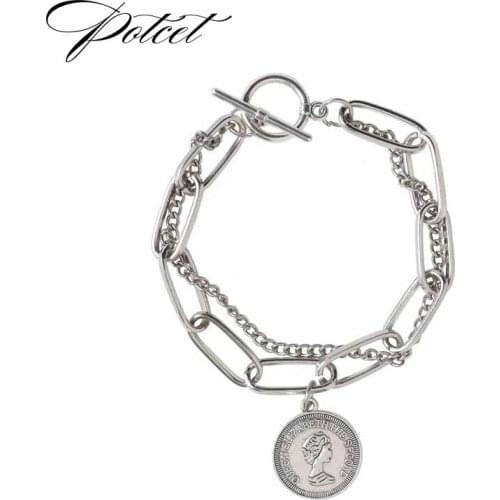 POTCET Unisex Avatar Gold Coin Bracelet Geometric Hip Hop Personality Party Travel Commemorative Jewelry