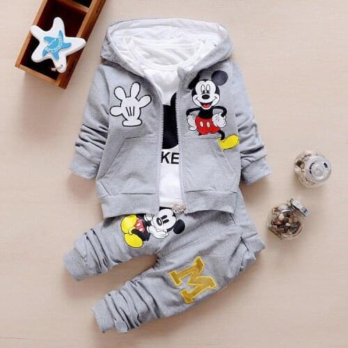 Spring Autumn Fashion Brand Children Boys Clothes Sets Kids Cartoo MICKEY Jacket And Tshirt And Pants 3pcs Toddlers Tracksuits