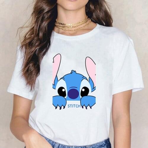 Kawaii Disney Stitch Harajuku T-shirt Lady 90s Girls Short Sleeve T Shirts Female O-neck Clothes Casual Sweatwear Tee Top Women