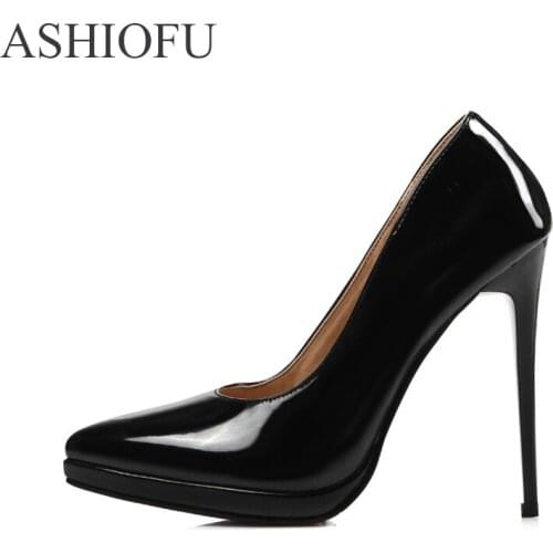 ASHIOFU New Women Super Heel Pumps Sexy Slip-on Party Prom Platform Dress Shoes Large Size Fashion Evening Club Court Shoes