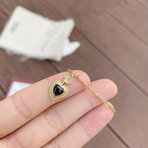 Silvology 925 Sterling Silver Black Agate Crown Heart Necklace for Women Elegant Chic Temperament Necklace Light Luxury Jewelry