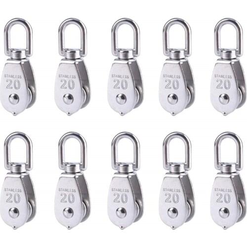 10Pcs 304 stainless steel M20 Pulley Steel Wire Pulley Swivel Hook Single Wheel Swivel Lifting Rope Pulley Block For Wire Rope