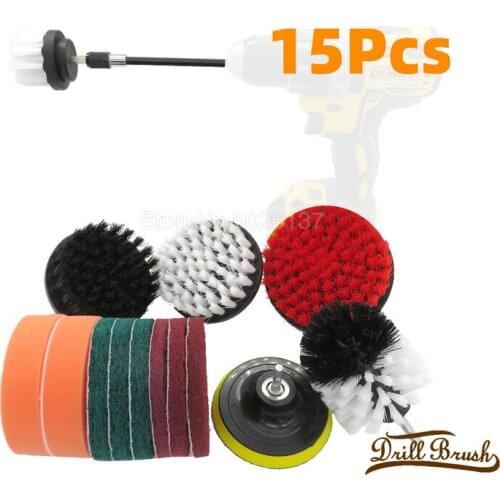 15PCS Drill Brush Power Cleaning Scrubber Nylons Attachment Kit With Extender For Bathroom Tub Shower Tile And Car Electric