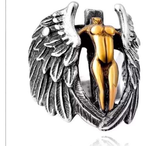 2021 New arrival Mens Bicycle Ring Stainless Steel Guardian Angel Michael Archangel Knight Templar Neutral Punk Wholesale