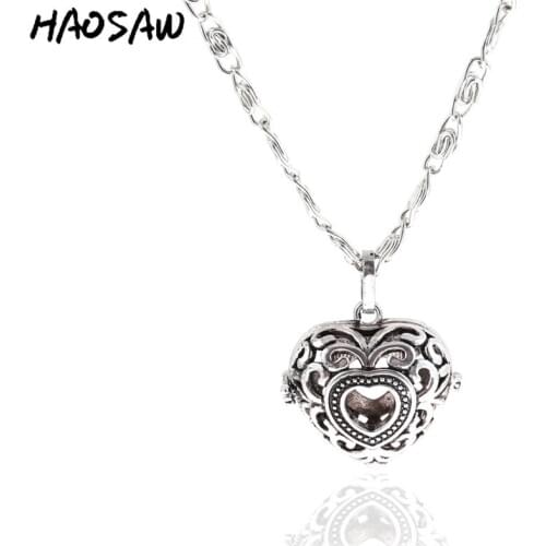 31mm Vintage Necklace Heart Shape Hollow Out Cage Long Delicate Elegant Pendant For Women Gift Necklace Jewelry Findings
