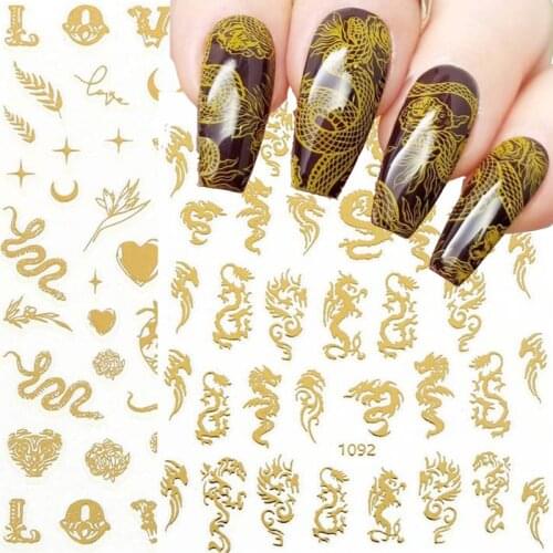 3D Snake Dragon Nail Art Stickers Self Adhesive Laser Gold Snake Dragon Pattern Nail Decals Manicure DIY Nail Art Decoration