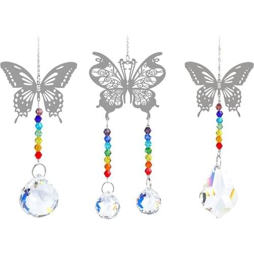 Butterfly Shaped Rainbow Accessories Hanging Crystal Pendant Reflection Outdoor Indoor Window Decorative Sun Catchers Prisms