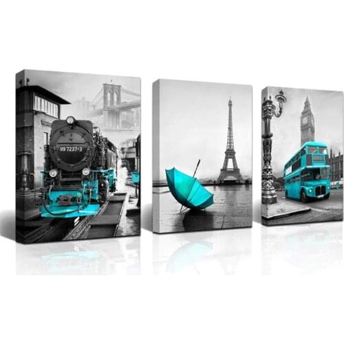 Nordic Style 5D DIY Diamond Painting Cross Stitch Blue Bus and umbrealla Embroidery Full Drill Square Rhinestones Mosaic 3 pcs