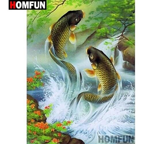 HOMFUN Diamond Painting Cross Stitch "Fish jumping" 5D DIY Diamond Embroidery Full Square/round Rhinestone Of Picture A07568