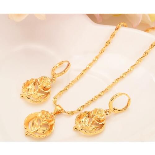 Bangrui New Christmas gold flower rose Women Bridal Jewelry Set pendant Earrings African girls Wedding Jewelry gift