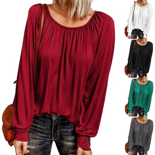 Boho Blouse Women Solid Chiffon Shirt O Neck Pullover Female Pleated Loose Long Sleeve Top Casual Lady Cloth Elegant Streetwear