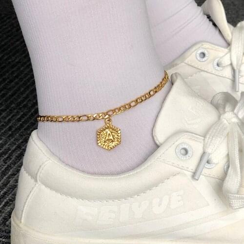 A-Z ankle bracelets for women Gold Chain boho anklet bobby socks bracelet for ankle Hexagon Initial Bracelet on the leg jewelry