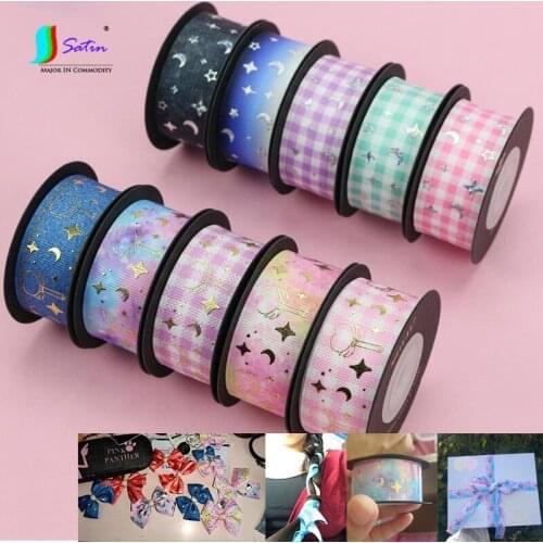 Width 25mm Star Bronzing Laser Silver Ribbon Handmade DIY Materials Decoration Bow Hair Diy Gift Packing Gradient Ribbon S0244H