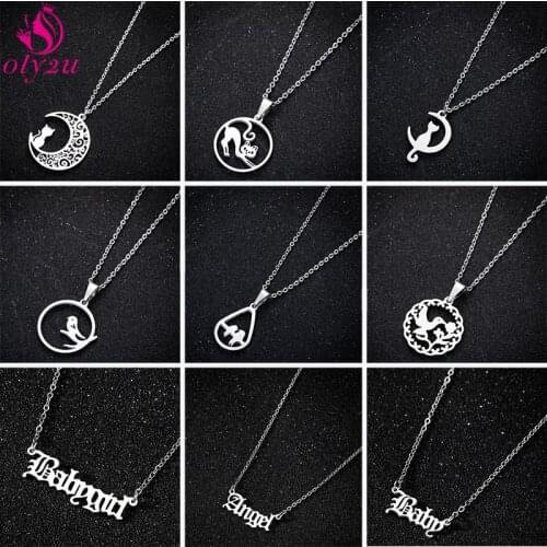 Personalize Letter Pendant Necklace for Women’s Jewelry Direct Sales Bird Moon Cat Gold Chain Initial Necklace Charm 2020 Trend