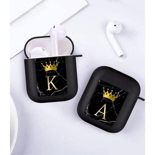 Golden Crown Letter Earphone Cases For Apple Airpods 1/2 Case Bluetooth Headset Silicone Cover for air pods 2 1 Balck Shell Box