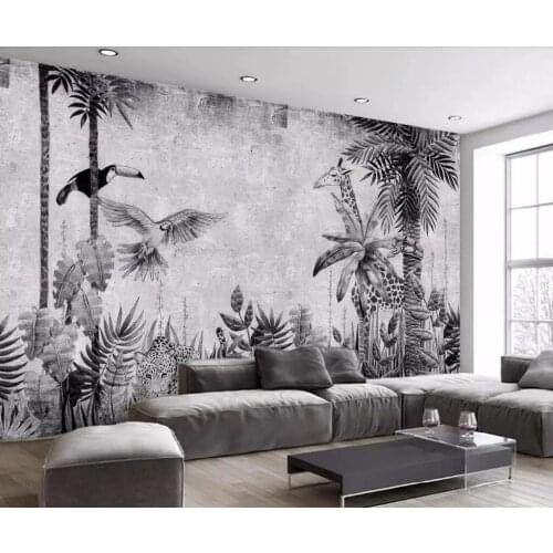 Custom wallpaper mural medieval hand-painted tropical rainforest plant landscape TV background wall mural 3d wallpaper