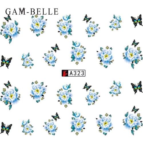 GAM-BELLE 1 Sheet DIY Flower Slider Water Transfer Sticker Nail Art Pink Rose Flower Decals Women Beauty Makeup Wraps Nail Decor