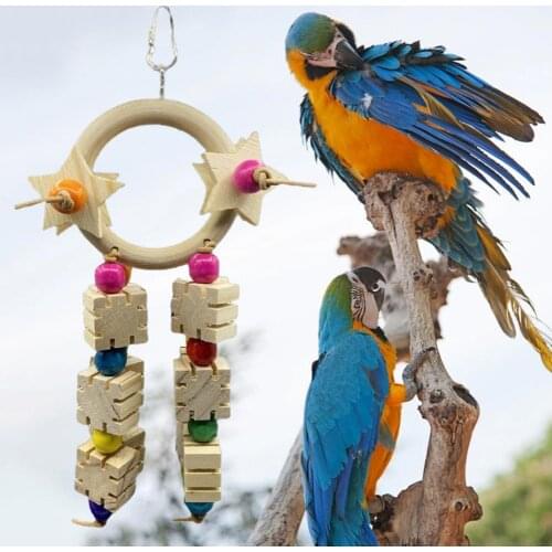 Parrot Toy Geometric Block Bite Resistant Wooden Pet Bird Parrot Chewing Toy Cage accessories ring pendant Pet Bird Product
