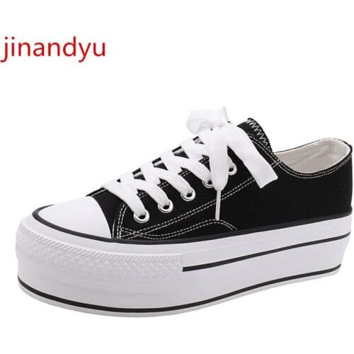 Canvas Shoes Women Platform Sneakers Lace Up Fashion Casual Plateforme Shoes Women Black White Sneakers Woman Vulcanize Shoes