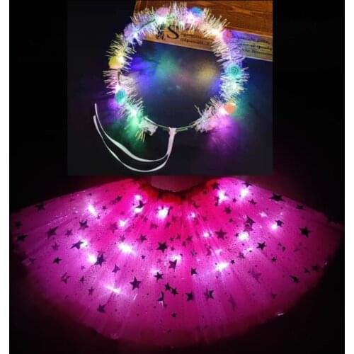 Garland set skirt girl childrens skirt luminous skirt led childrens skirt birthday tutu party dress star gauze LED rose skirt