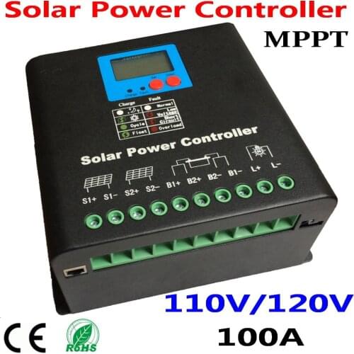 100A MPPT Solar Charge Controller,110V or120V Battery Regulator 100A for 12KW PV Panels Modules,LED&LCD Display,Dual-fan cooling