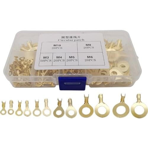 150Pcs/Box Brass Ring Lugs Circular Patch Terminals Crimp Wire Cable Connector M3 M4 M5 M6 M8 M10 Non-insulated Assortment Kit