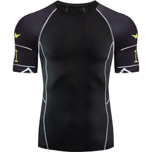 New fitness style T-shirt mens gym slim bodybuilding muscle T-shirt 3D printing compression breathable quick-drying sportswear