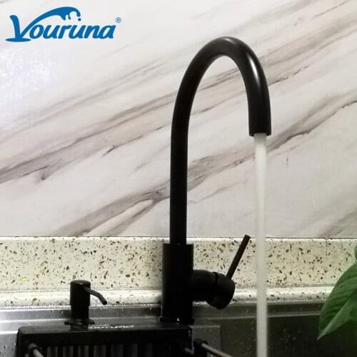 VOURUNA Matte Black Kitchen Faucet Gooseneck Sink Mixer Taps Solid Brass Construction