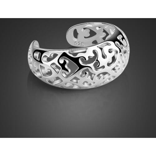 Fashion retro hollow pattern ring. 100% solids 925 sterling silver Adjustable size ring for women. Hot Sales Charm Lady Jewelry
