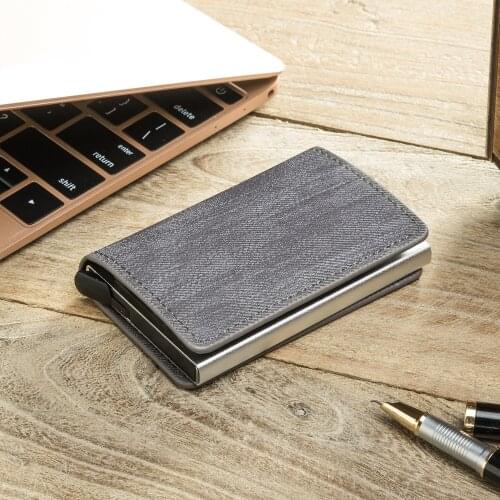 Bycobecy Mens Magic Slim Pull Out Wallet Denim Purse Card Holder RFID Blocking Card Holder Anti-theft Clutch Single Box