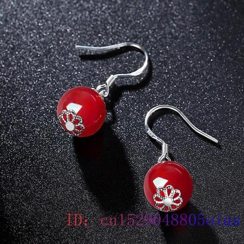 Jade Bead Earring Fashion Chalcedony Natural 925 Silver Gifts Women Jewelry Amulet Green