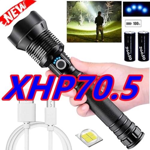 2021New 800000LM XHP70.5 Powerful Led Flashlight Torch Tactical Flashlight 18650 XHP70 XHP50 High Power Rechargeable Flash Light