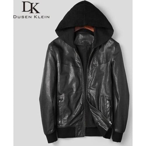 DK New Vegetable Tannie Real Sheepskin Coat Men Hooded Causal Black Leather Clothing Leisure Genuine Leather Coats