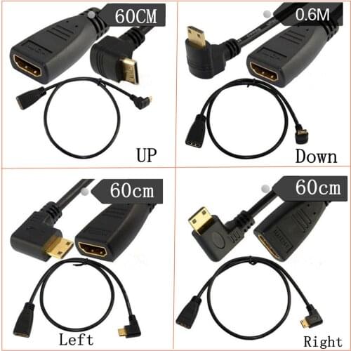 HDMI A female to Mini HDMI C male 90° angled plug convertor cable adapter 1080P