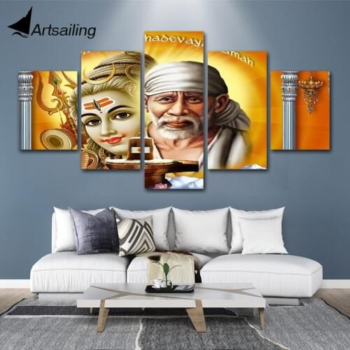 Posters and prints 5 Piece Shirdi Sai Baba Shiva Hindu Sage wall art Canvas art Painting wall pictures For Living Room