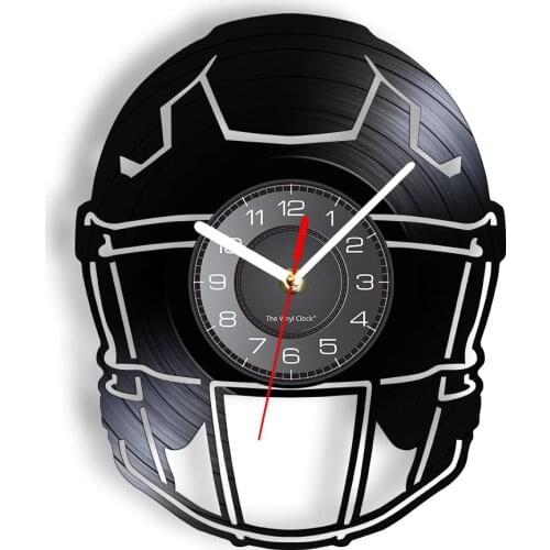 Rugby Helmet Wall Clock Made Of Real Vinyl Record American Football Equipment LED Backlight Modern Wall Watch Gift For Sporters